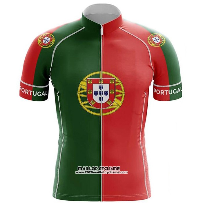 2020 Maillot Ciclismo Champion Portugal Vert Rouge Manches Courtes et Cuissard